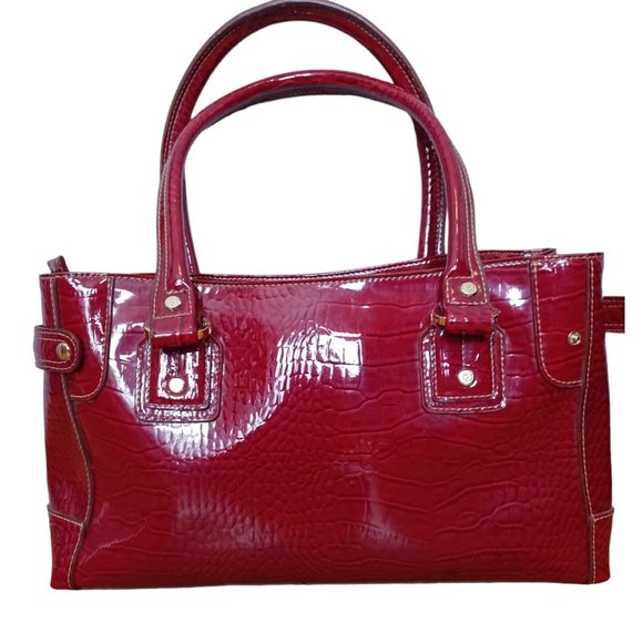 Liz Claiborne Red Reptile Shoulder Bag Button Closure - Picture 2 of 9